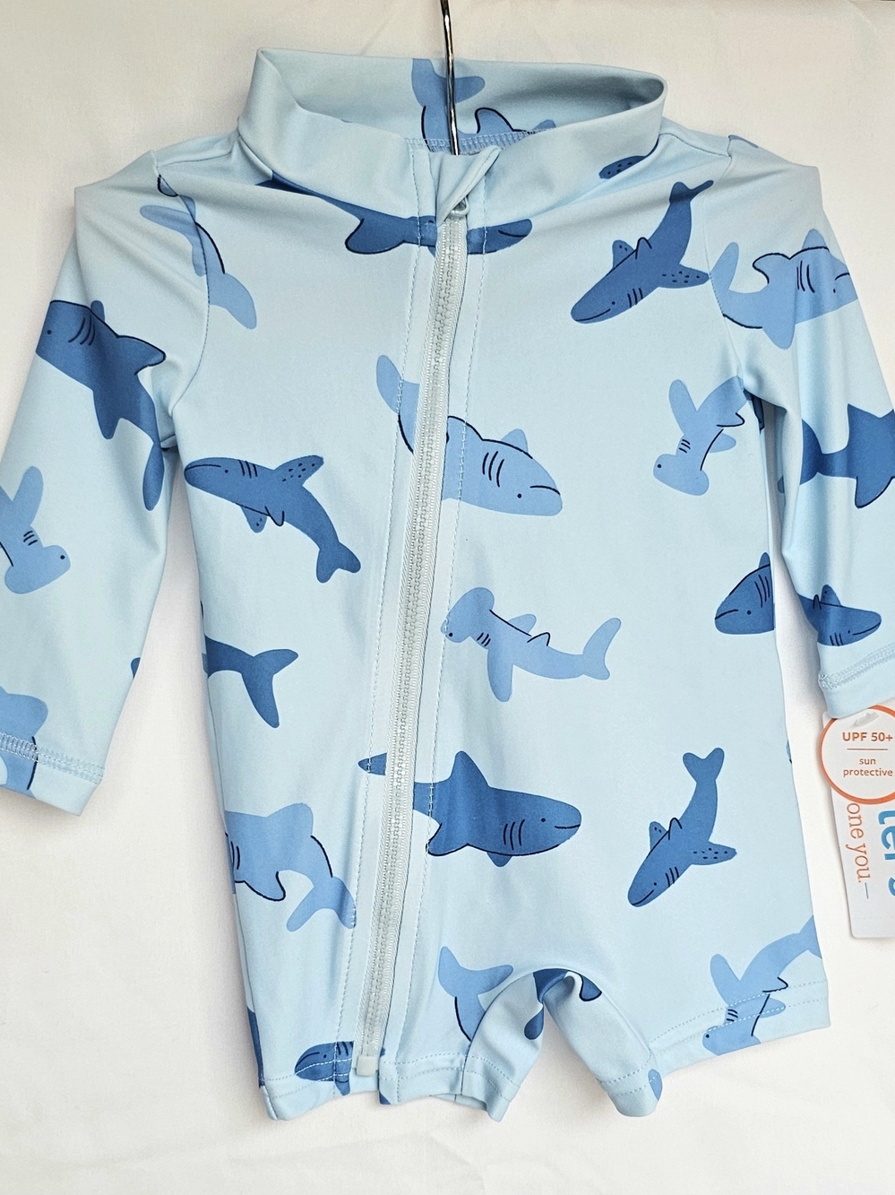 Carter's Light Blue Shark Zip One-Piece Swimsuit